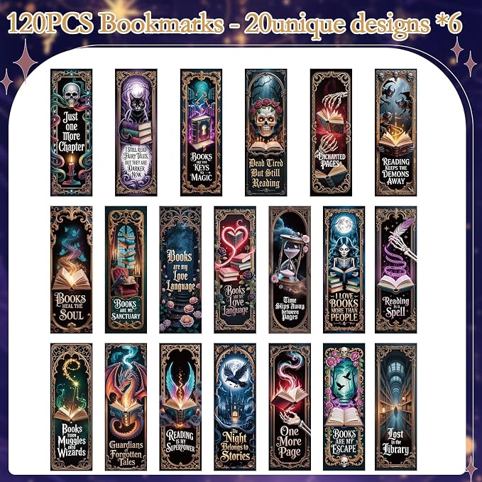 Wxiben Dark Romance Bookmarks Gifts - 120 Pcs Gothic Fantasy Skull Bookmarks Tarot Card Inspirational Book Markers Gift for Women Men Book Lovers Students Teachers Reading Supplies