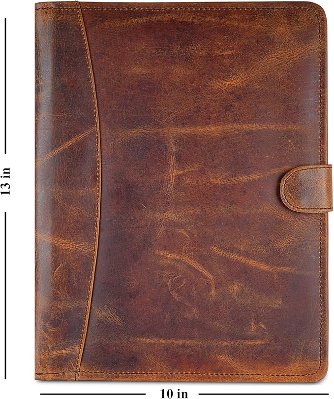 Leather Padfolio Legal Pad Portfolio Organizer | Handmade Executive Notebook Binder | Heavy Duty Full Grain Cow Hide Resume Interview Folio for Men Women, Rustic NoteBook Folder (brown)