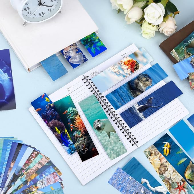 200 Pieces Sea Animal Bulk Bookmarks for Kids, 50 Designs Book Marks for Students Double Sided Cute Sea Animal Motivational Bookmarks for Kids Back to School Gifts Reading Birthday Teacher Reward