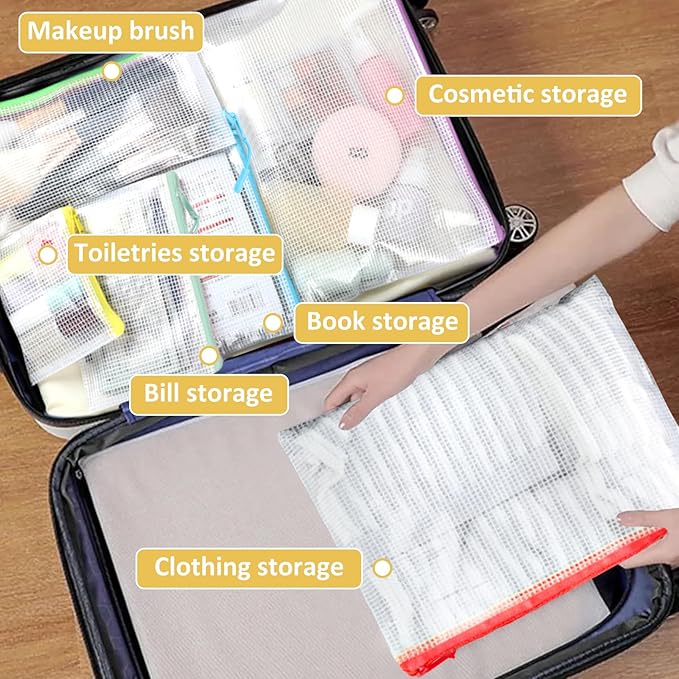 YOPCDJ 36pcs Mesh Zipper Pouch Bags,12 Colors for Storage Bags with Zipper, 8 Sizes for Reusable Plastic Zip Organizer for Travel Cosmetics