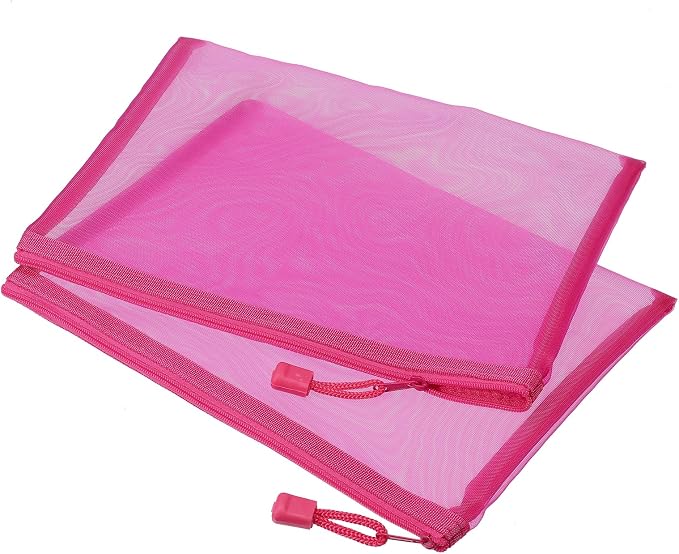 MECCANIXITY Mesh Zipper Bags, A5 Nylon Zip Pouch Pencil Case Storage Pockets for Travel Office Accessories, Rose Red Pack of 6