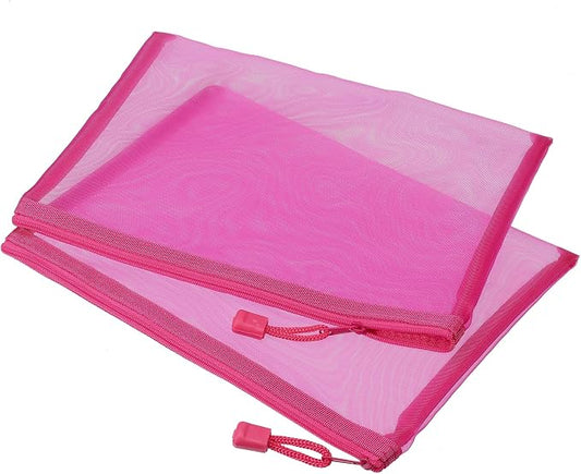 MECCANIXITY Mesh Zipper Bags, A5 Nylon Zip Pouch Pencil Case Storage Pockets for Travel Office Accessories, Rose Red Pack of 6