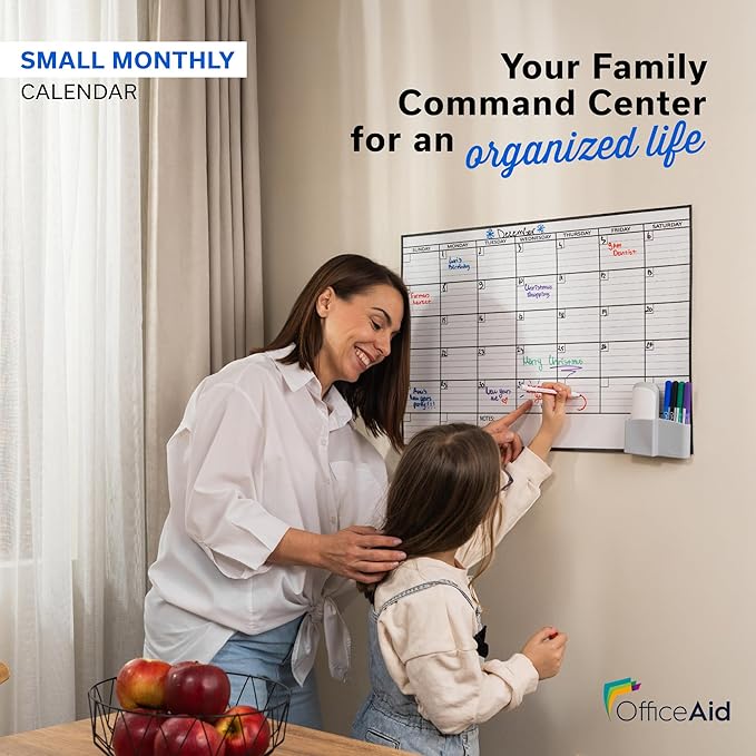 Small Dry Erase Calendar for Wall, 17x26, Small Wall Calendar Dry Erase, White Board for Office, Home & School, Erasable Whiteboard, Monthly Undated Reusable White Board Planner