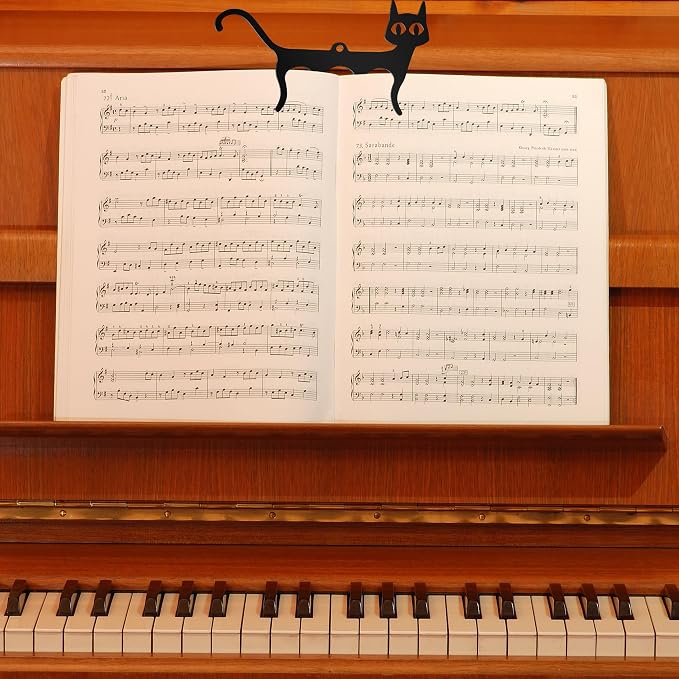 2 PCS Metal Music Book Clips Page Holders Cute Cat Shaped Bookmark for Piano Keyboard Reading Black