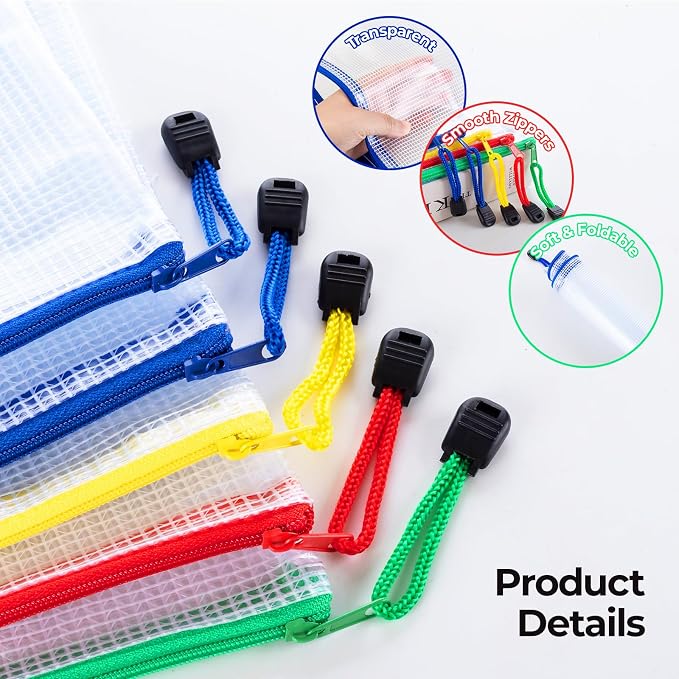 M&G 20 Pack Mesh Zipper Pouch Bags for Organizing Storage, A4 Letter Size, Waterproof Portable Document Zipper Pouches, Board Game Storage Bags for Office School Supplies