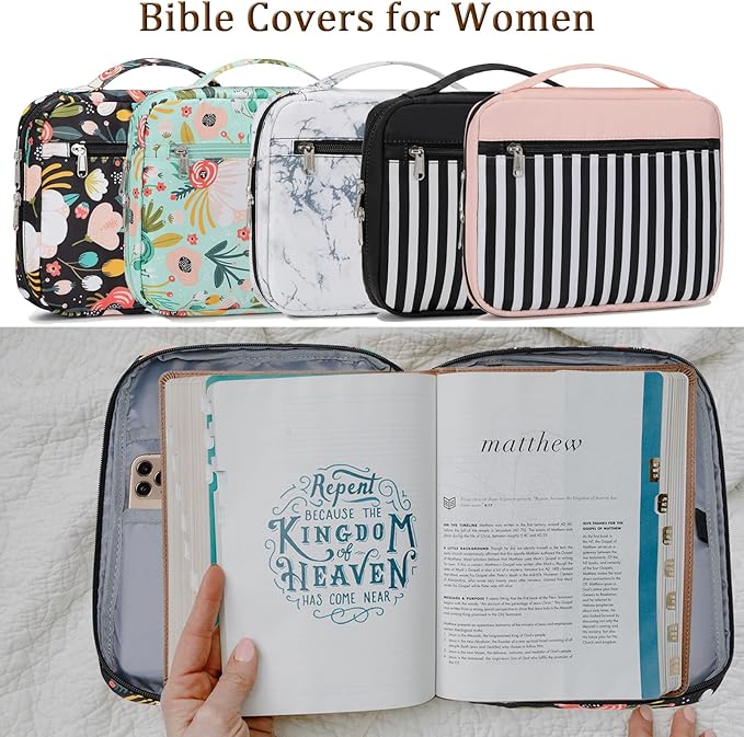 Octsky Kids Bible Covers Case for Girls, Bible Book Carry Bags for Women with Handle Pockets (Purple-Galaxy)