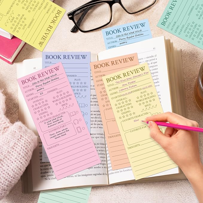 L1rabe Macaron Book Review Bookmarks - Back to School 120Pcs Book Page Marker Reading Log for Readers Bookworm Bookish Gift, Reading Page Tracker for Students Teachers Women to Review & Tracker