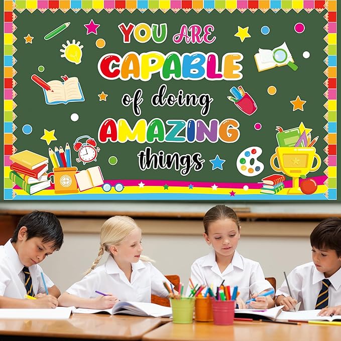 gisgfim Welcome Back to School Bulletin Board Decorations Set Colorful Classroom You are Capable of Amazing Things Paper Cutouts Motivational Bulletin Board Decor for Nursery Teachers Chalkboard Wall