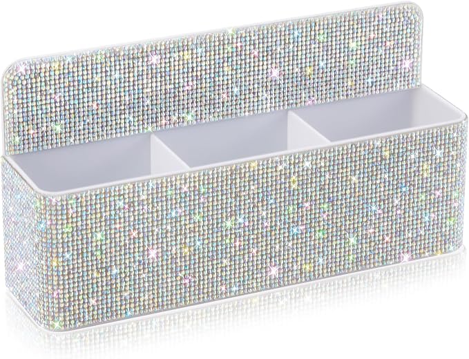 MotiMind AB Color Locker Accessories for Girls, Bling Magnetic Pen Holder for Refrigerator, Back to School Rhinestone Marker Holder for Locker, Sparkly Gift for Student (Large,Rhinestone)