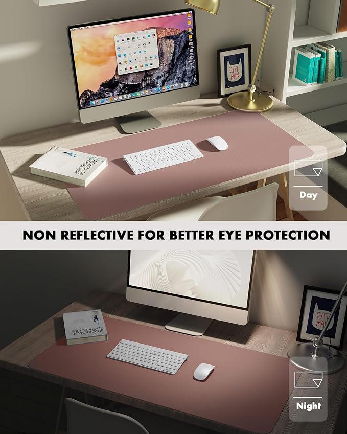 YSAGi Double-Sided Desk Pad, 35.4"x17" Leather Desk Mat, Eco Cork Desk Pad Protector,Large Mouse Pad,Waterproof Desk Blotter for Office/Home (Pale Mauve/Cork)