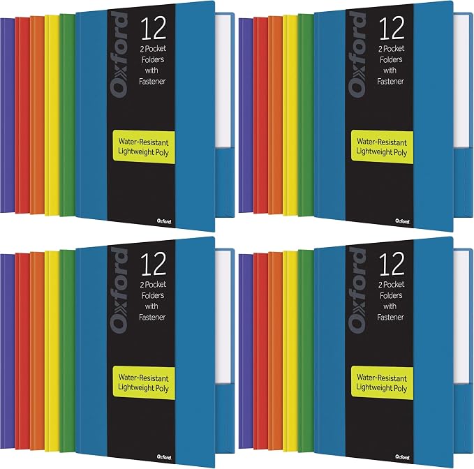 Oxford 2 Pocket Folders with Fasteners,Folder for School and Office,2Pocket Paper Organizer, Plastic Folders, Letter Size,12 Count (13188) (Pack of 4)
