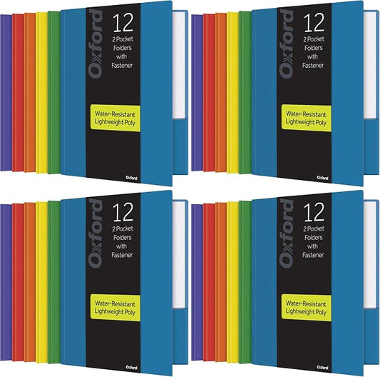 Oxford 2 Pocket Folders with Fasteners,Folder for School and Office,2Pocket Paper Organizer, Plastic Folders, Letter Size,12 Count (13188) (Pack of 4)