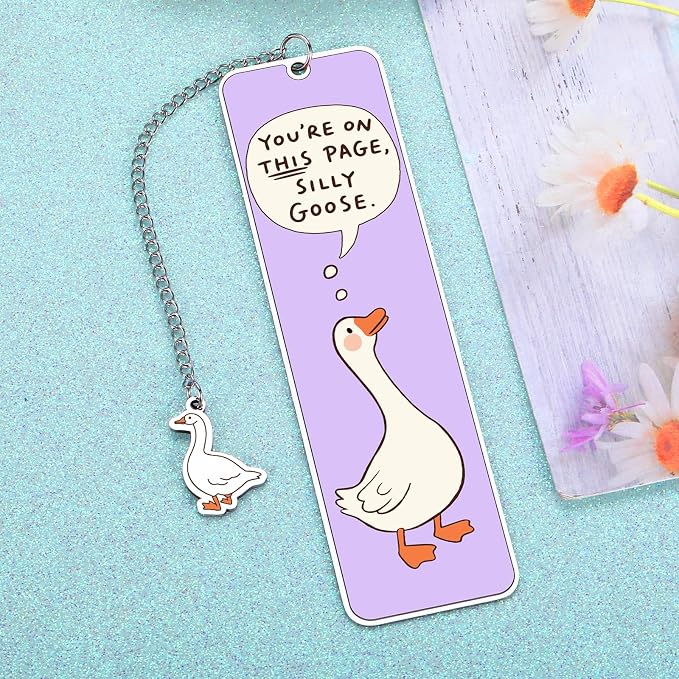 Cute Book Marks for Reading Women Girls Readers Teen Girl Gifts Trendy Stuff Cute Bookmarks Purple Stuff Book Lovers Gifts for Women Readers Reading Tracking Accessories 2-Side Silly Bookmark Goose