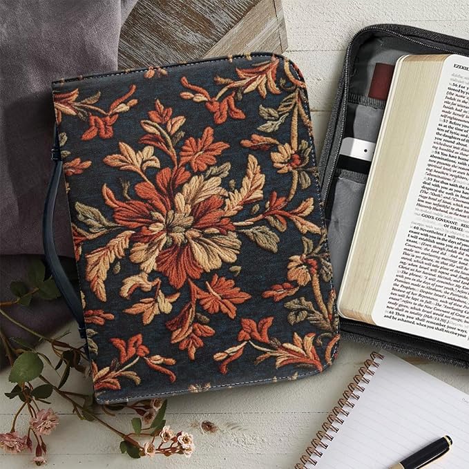 Vintage Flower Bible Cover Bible Cover Bags Floral Pattern with Handle Fits for Standard Size Bible Bible Study Accessories Supplies-Size：M