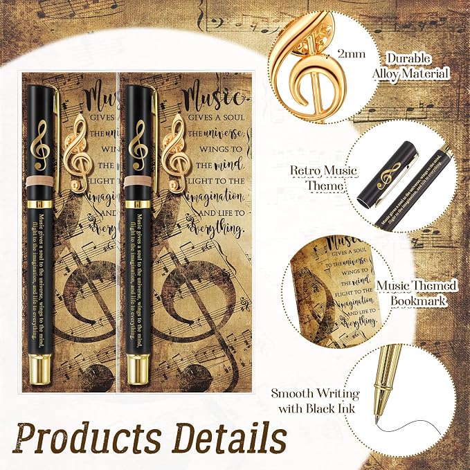 Sayglossy 6 Sets Music Themed Appreciation Gifts Bulk End of Year Gifts for Students Inspirational Musical Pens Pins and Bookmarks Music Party Favors for Musicians Band Choir Concert Teachers