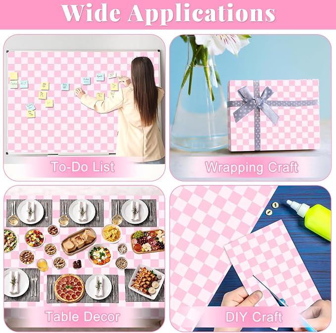 Pink Checked Bulletin Board Roll Reusable Waterproof Erasable Pastel Pink Non-Woven Fabric Bulletin Board Roll Wrinkle Resistant Background Poster for Classroom Decor Wrapping DIY Crafts 15.7" x 20ft