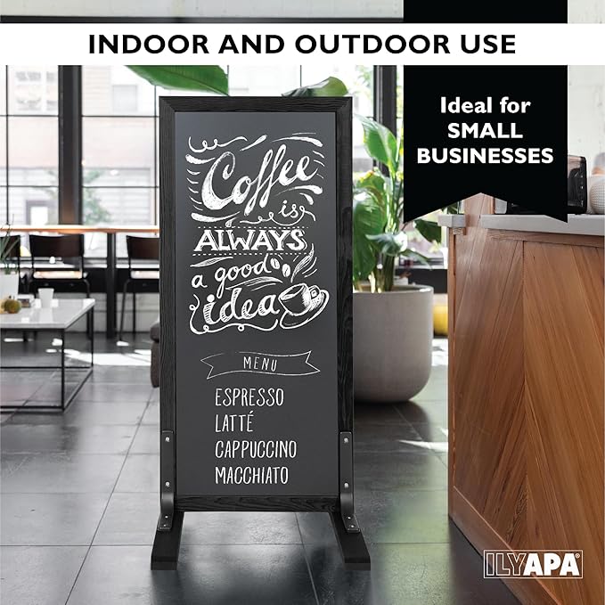 Ilyapa Large Chalk Board Sign - Free Standing Sidewalk Easel - Outdoor Menu for Restaurant, Food Truck, Party, or Wedding - 42x18 Inch - Black