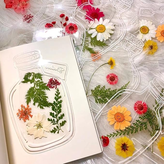 40PC Large Size Bookmark, Flower Page Clips Bookmarks, Children Gifts Handmade DIY Transparent Beautiful Flower Page, Glass Bottle Wishing Bottle Stickerr