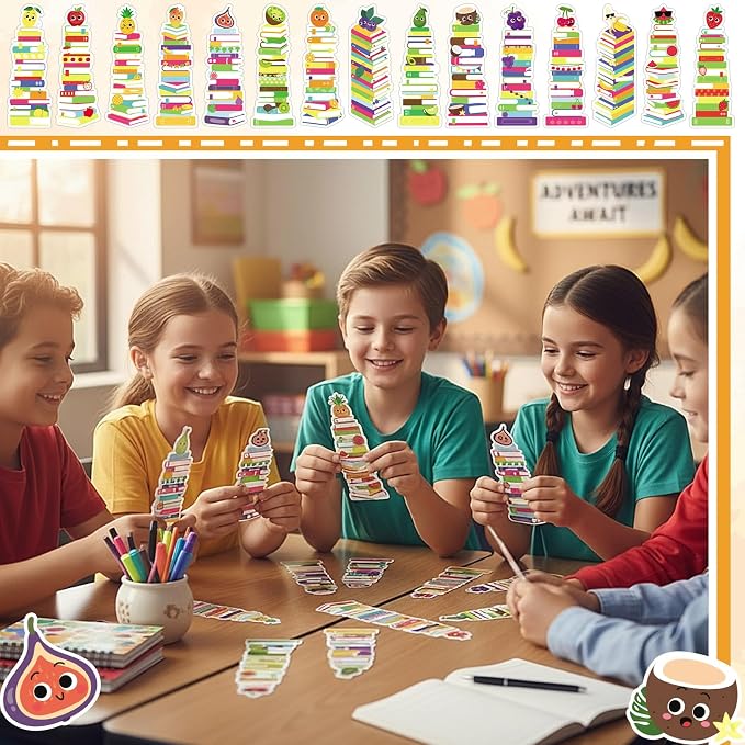 Kolldenn 150 Pcs Book Tracker Bookmarks Bulk 6.3 x 1.97 Inch Bookshelf Love to Read Bookmarks Paper Tracking Double Sided Reading Page Markers for Back to School Reading Lover(Fruit)