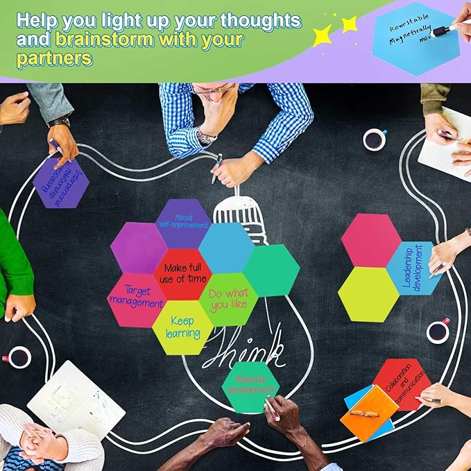Gueevin 24 Pcs Hexagon Shape Magnetic Dry Erase Board Set 16 Hexagon Small Erase Board Magnet with 8 Dry Marker for Teachers Students, School Classroom Activity Planning, Rainbow Colors