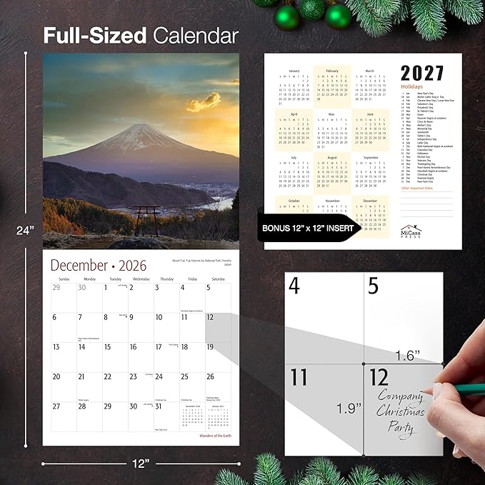MICASA PRESS Wonders of the Earth 2026 Wall Calendar 12 Month | 12" x 24" Open | Thick & Sturdy Paper | Holiday Gift | Nature Calendar 2026