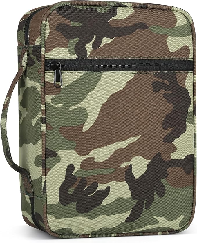 Bible Cover with Durable Handle, Carrying Book Case Church Bag Bible, Protective with Zippered Pocket, Bible Study Accessories Supplies, Book Protector for Book Lovers, Camouflage