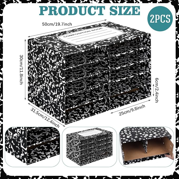 Colingmill 2 Pcs Composition Classroom Paper Storage Organizer Construction Paper Storage Desktop Mailbox File Sorter Literature Cardboard Organizer for Home Office School, 19.7 x 12.4 x 11.8 Inch