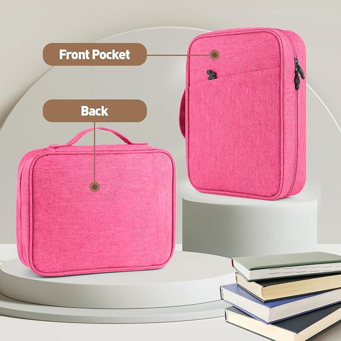 MOSLA Bible Cover Bag with for Women Men, Scripture Study Carrying Book Cover Church Bag with Handle and Pocket for Fathers Mothers Mom Kids, Catholic Church, Christian Gifts Rose red