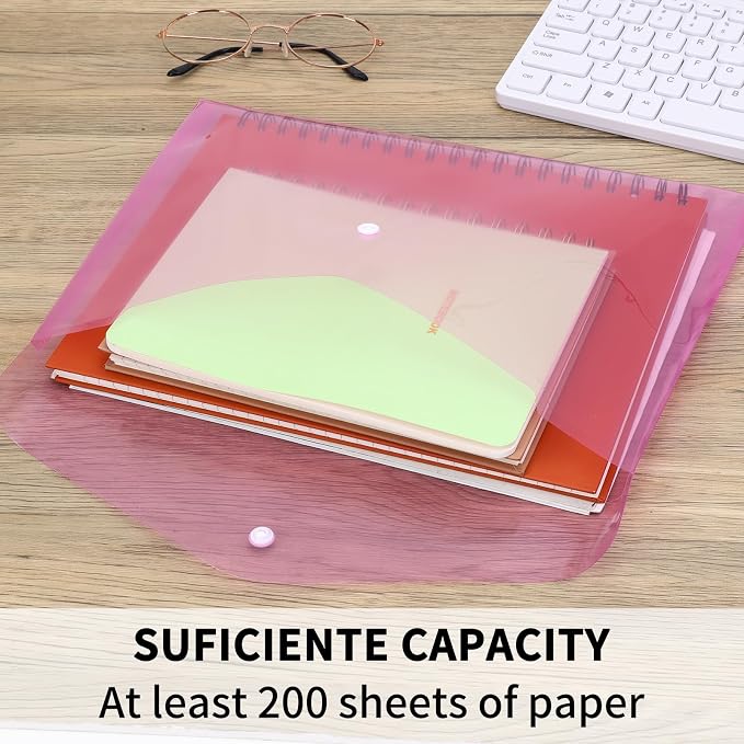 EOOUT 14pcs Plastic Envelopes, Plastic Folders for Documents, Poly Folders with Snap Closure, A4 Size, Letter Size, for School and Office Supplies