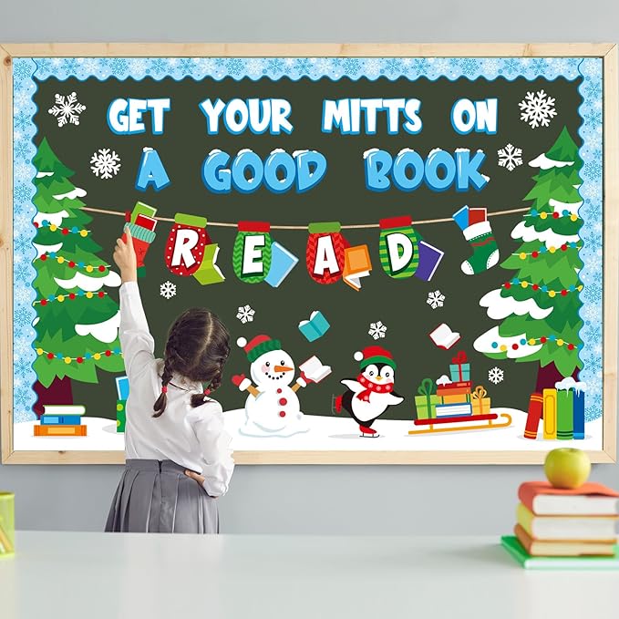 gisgfim Winter Reading Bulletin Board Decorations Winter Snowman Paper Cutouts Penguin Tree Classroom Bulletin Board Set for School Home Chalkboard Door Xmas Holiday Decor Supplies