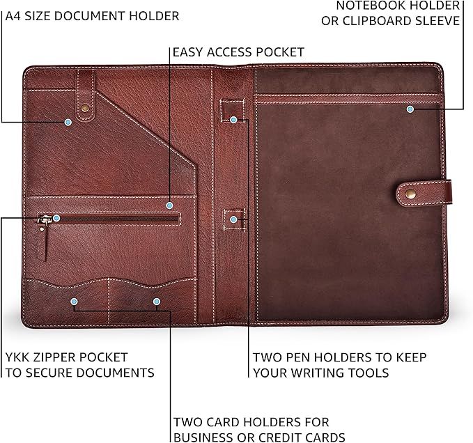 Genuine Leather Portfolio – Red Brown Professional Organizer & Resume Folder, Antique Leather Business Document Padfolio with Writing Pad, Ideal Gift for Men & Women