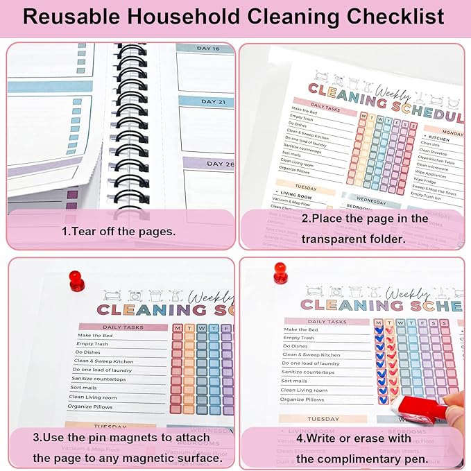 Cleaning Planner, Cleaning Schedule and Checklist Organizer, Daily Weekly Monthly Household Cleaning Planner, Chore Chart Notebook for Home, Family Cleaning Tasks, DIY Home Improvement, Editable Template