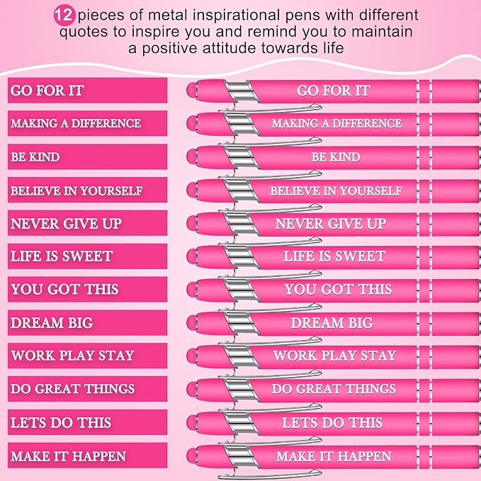 Zonon 12 Pcs Inspirational Pens Gift Set Funny Ballpoint Pen with Stylus Tip Motivational Graduation Gifts Bulk for Teacher Coworkers Nurse School Office Supplies(Pink,Motivational Style)