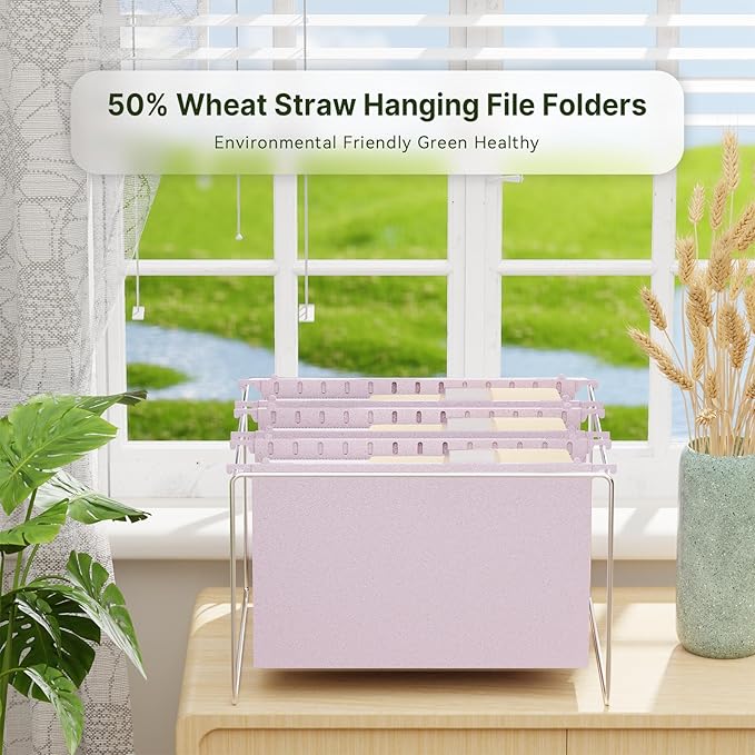 XINGIA Legal Size Hanging File Folders Extra Capacity,3'' Expansion Plastic File Folders Hanging with Tabs,6 Pack Wheat Straw Heavy Duty File Cabinet Folders for Office School,Expanding File Folder