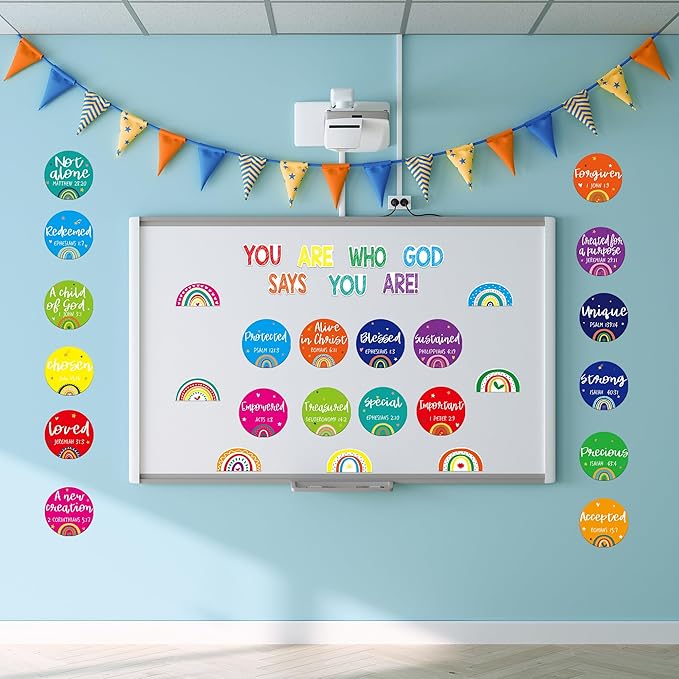Christian Bulletin Board Decorations - Bible Verses Inspirational Bulletin Board Sets Motivational Cutouts God Says You are Religious Classroom Wall Decor for School Home Church Supplies (Bright)
