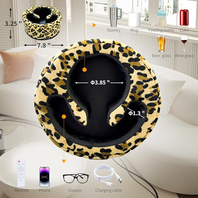 Xchouxer Couch Cup Holder Pillow, Sofa and Bed Organizer Caddy for Drinks, Remotes, Phones (Leopard)