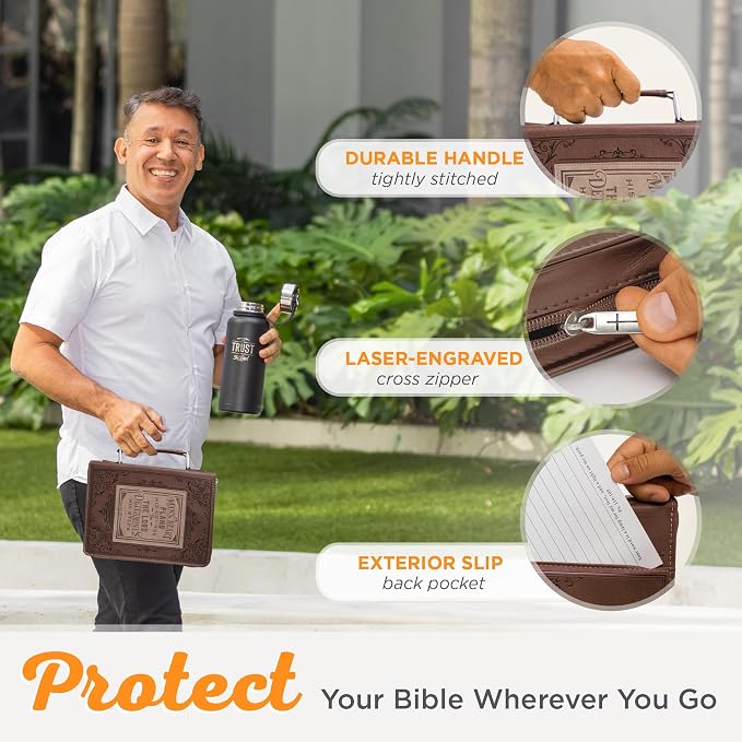 Christian Art Gifts Men's Classic Bible Cover A Man’s Heart Proverbs 16:9, Brown/Tan Faux Leather, Medium