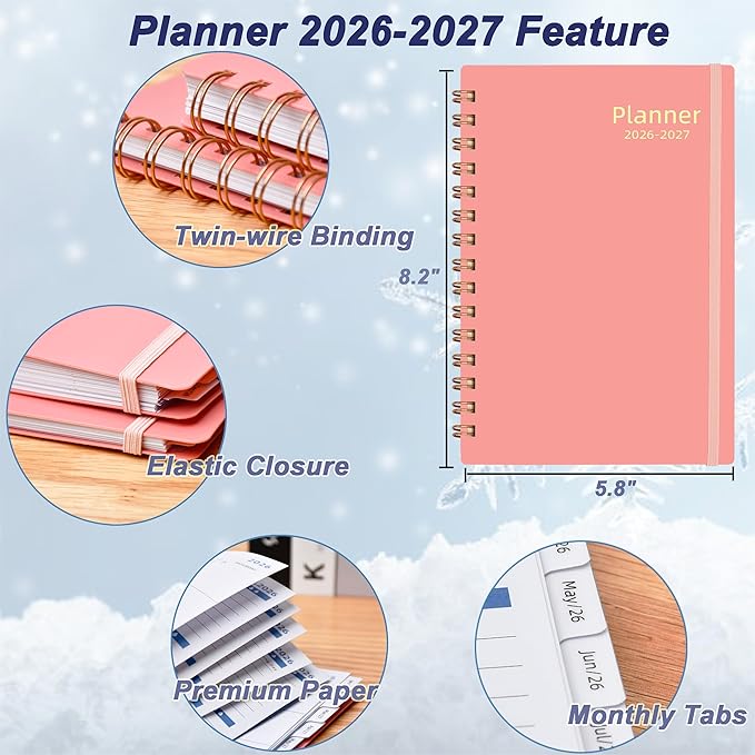 Day Planner 2026-2027, Weekly and Monthly Planner 2026, from Jan 2026-Jun 2027, 18 Month Agenda Book with Tabs, A5 Size, Pink