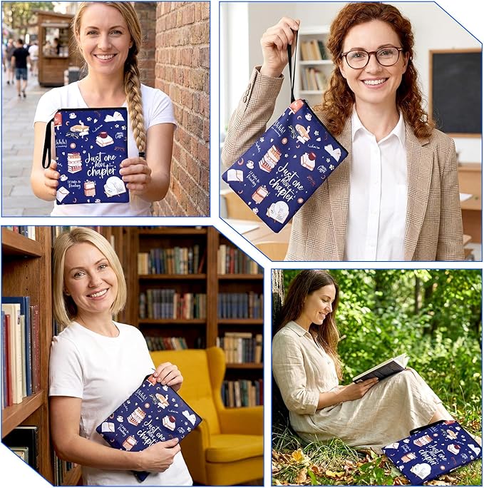 Just One More Chapter Book Sleeve, 11x 8.5 inch Waterproof Book Protector with Zipper and Front Pocket Washable Canvas Paperback Cover for Readers Lovers Gifts Books Accessories Travel Vacation