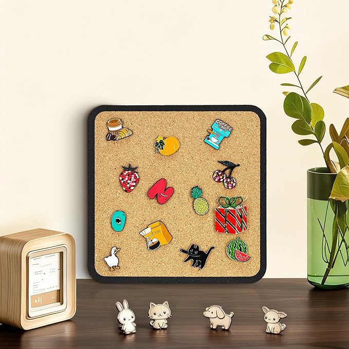 4pcs Rounded Square Pin Display Cork Board - 7.9x7.9 inch Enamel Pin Board for Brooch and Pin Collection Display, Ideal for Home, Office and School Decor
