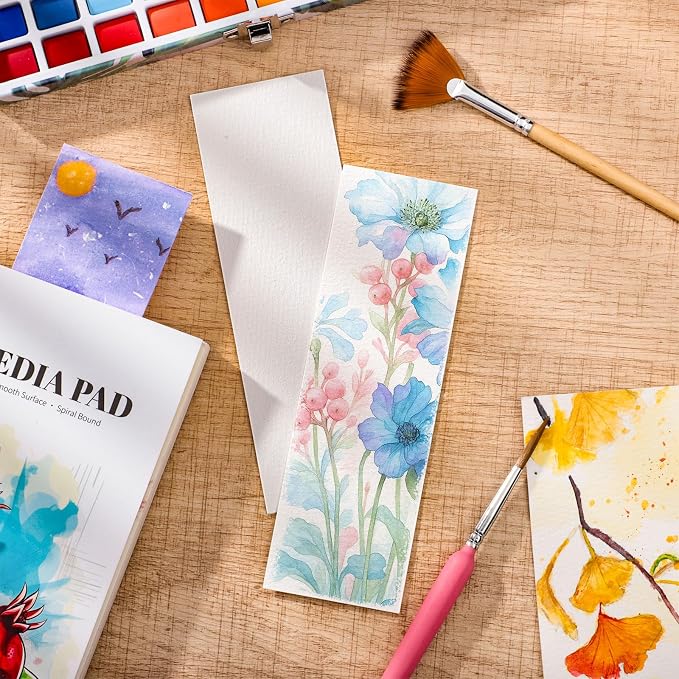 Prudiut 60 Pcs Watercolor Bookmarks, 140 lb/300 GSM Blank Bookmarks Watercolor Paper Cards, Artist Trading & Artists' Collectible Editions for Paint, DIY Projects Mothers Day Gifts Tag(1.9 x 5.9 inch)