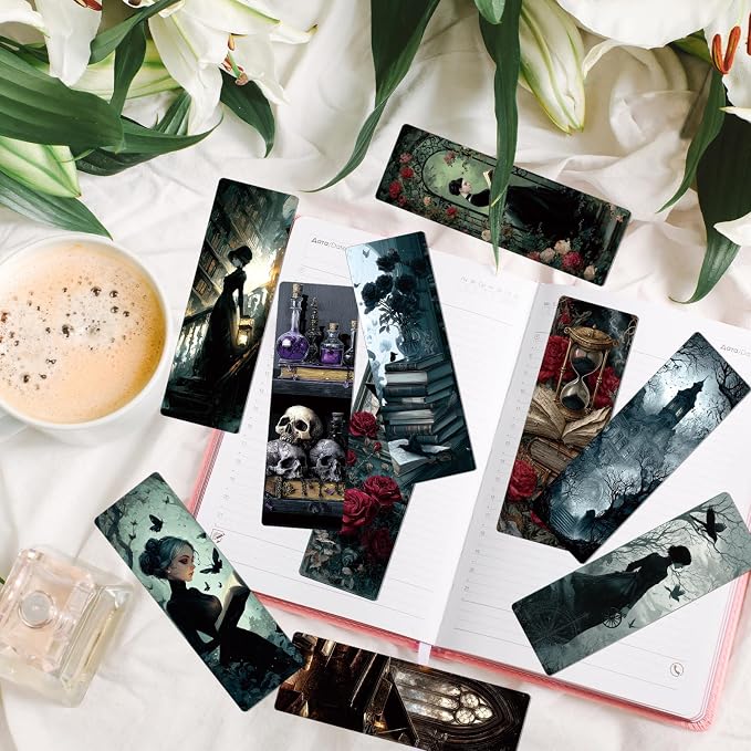 Dark Academia Bookmarks for Women - 100 Pcs Gothic Witchy Vintage Bookmark Dark Romance Book Mark Skull Rose Page Marker Clip Gifts for Book Lovers Students Teachers Bookish Reading