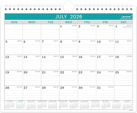 Wall Calendar 2026-2027, 8.5" x 11", Jul 2026 to December 2026, 18 Months with Twin-Wire Bound, Writing Blocks