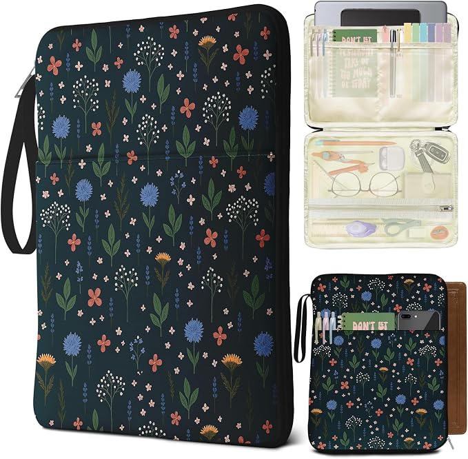 Flower Leaf Book Sleeve Kindle Pouch, Book Protector Case with Zipper, PU Leather Waterproof Book Cover Bag, Portable Book Pouch for Book Lovers Gifts Paperbacks Bibles Hardcover Black