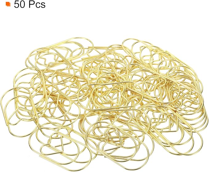 MECCANIXITY Paper Clip Heart-Shaped Cute Decorative Fun Clips Bookmarks 2 Inch Gold Tone for Organize Office Home, Pack of 50