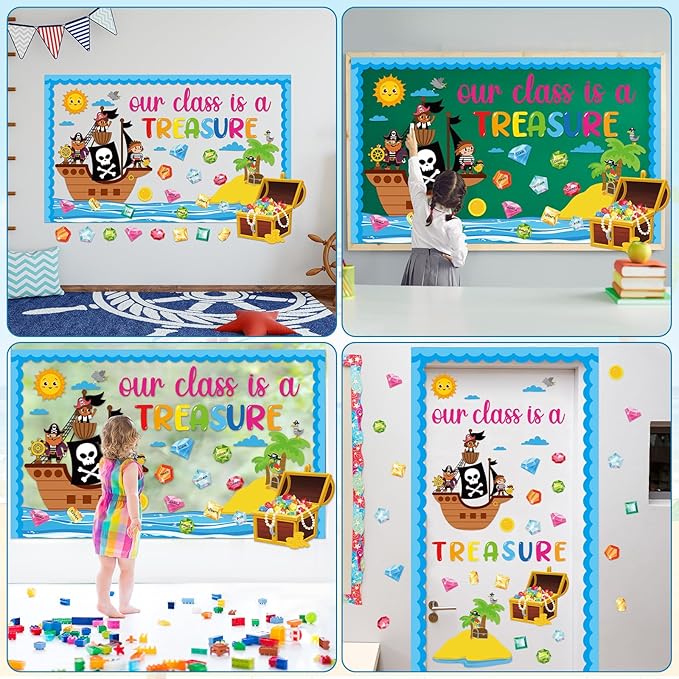 Summer Ocean Bulletin Board Decorations Set Our Class is a Treasure Classroom Paper Cutouts Back to School Pirate Diamond Treasure Bulletin Board Decor for School Door Chalkboard Wall