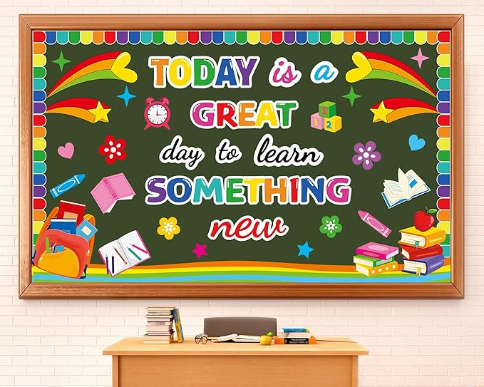 gisgfim Welcome Back to School Bulletin Board Decorations Set Motivational Learn Something New Classroom Colorful Rainbow Paper Cutouts Bulletin Board Decor for Nursery Door Teachers Chalkboard Wall