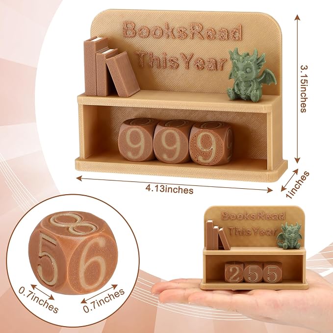 BreezeHug Brown Books Read This Year Counter Manual Flip Book Number Tracker with Decorative Fake Book & Dice for Reading Goal, Library Decor Gift for Readers Teacher Writers Lover (Style B)