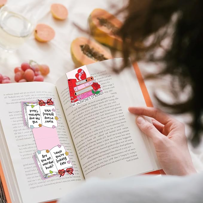 Valentines Day Magnetic Bookmarks, 10 Pcs Cute Pink Magnet Book Marks for Reading Women Book Lovers, Valentine Bookish Gifts for Her, Romantic Page Marker Clips for Journals Novels