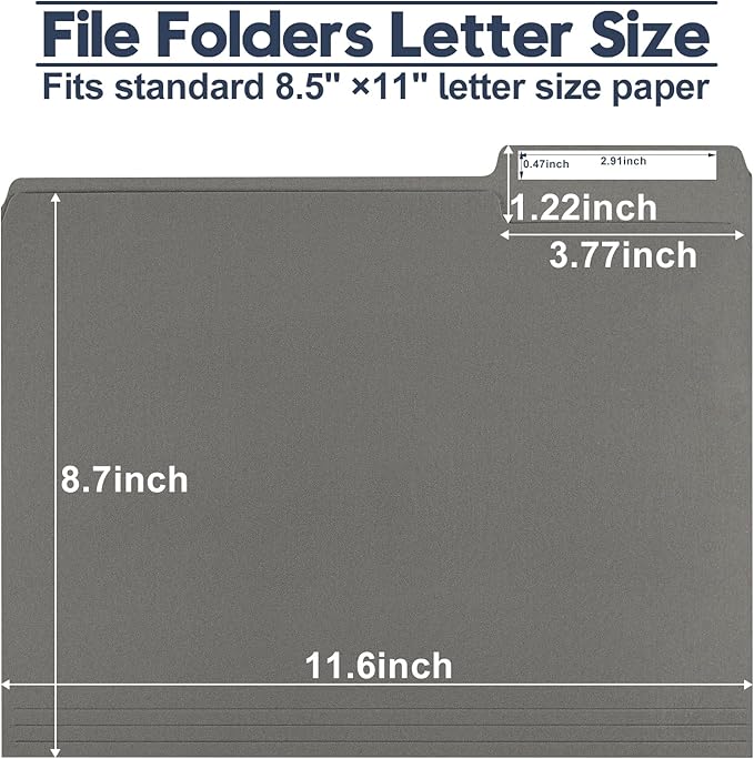 File Folders,Colored File Folders Letter Size,8.5" x 11",150 Pack 1/3 Cut Tab Bulk Folders with Blank Labels,Durable Paper Folders for Office Business School Home Use,Deep Black